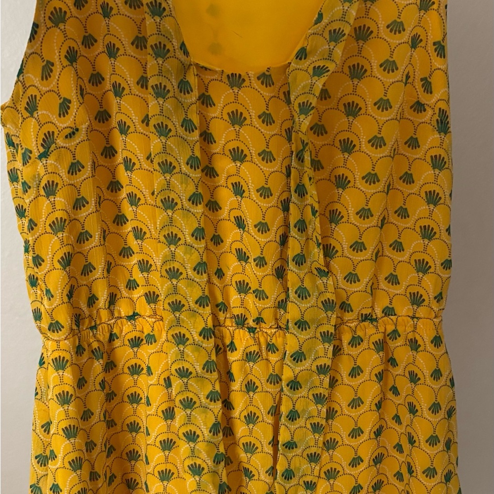 Yellow and Green Patterned Sleeveless Dress